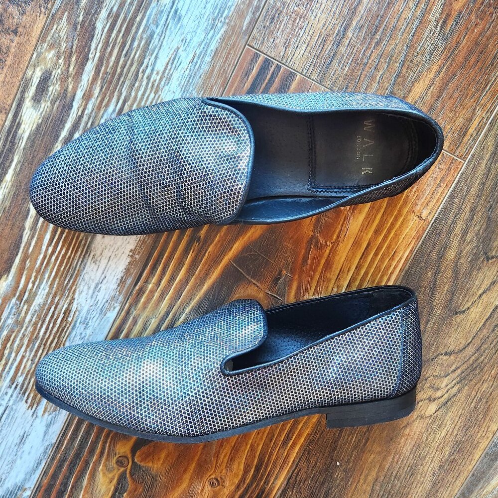 WALK LONDON Men's Leather Silver Glitter Casual Party Disco Loafers Slip-On